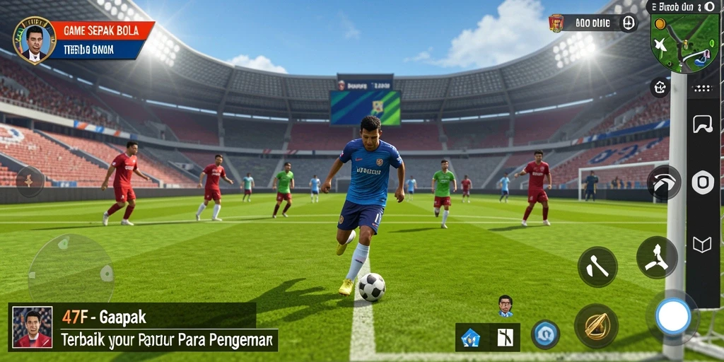 Tampilan utama gameplay 47F dengan aksi sepak bola seru.