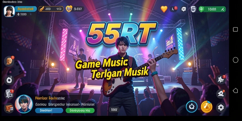 Screenshot gameplay 55RT menampilkan interaksi pengguna dengan alat musik.