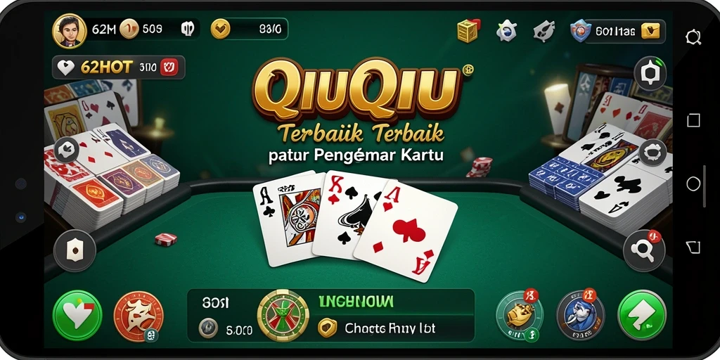 Tampilan gameplay seru dari 62HOT dengan fitur QiuQiu yang menarik.