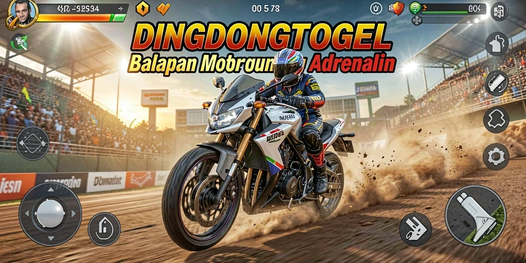 Tangkapan layar gameplay DINGDONGTOGEL menampilkan balapan motor yang seru.