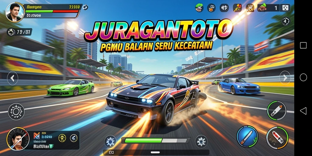 Screenshot JURAGANTOTO menampilkan aksi balapan yang mendebarkan.