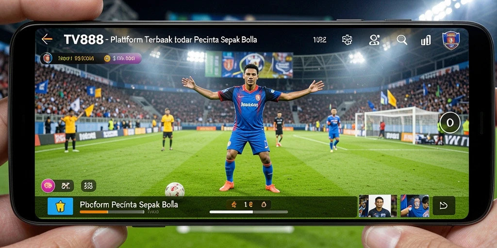 Screenshot <strong>TV888</strong> menampilkan aksi seru di lapangan sepak bola.