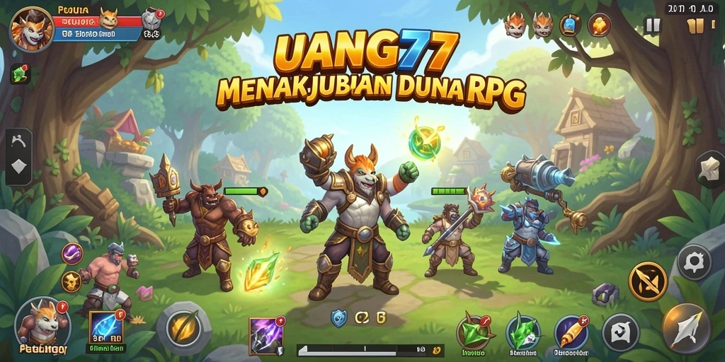 Screenshot gameplay menampilkan pertarungan epik di dunia RPG yang luas.