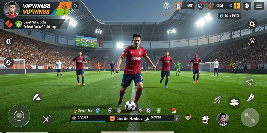 Gameplay seru dengan aksi sepak bola menegangkan.