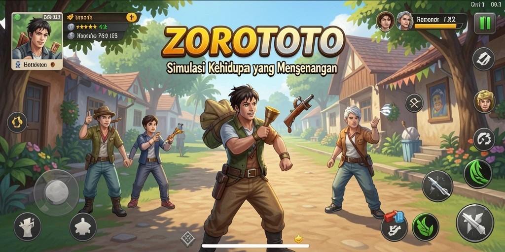 Screenshot gameplay ZOROTOTO yang menampilkan interaksi karakter dalam simulasi.